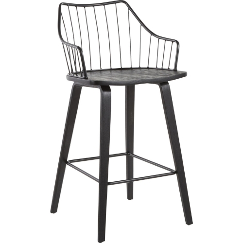 Winston 26" Counter Stool in Black Wood & Black Metal